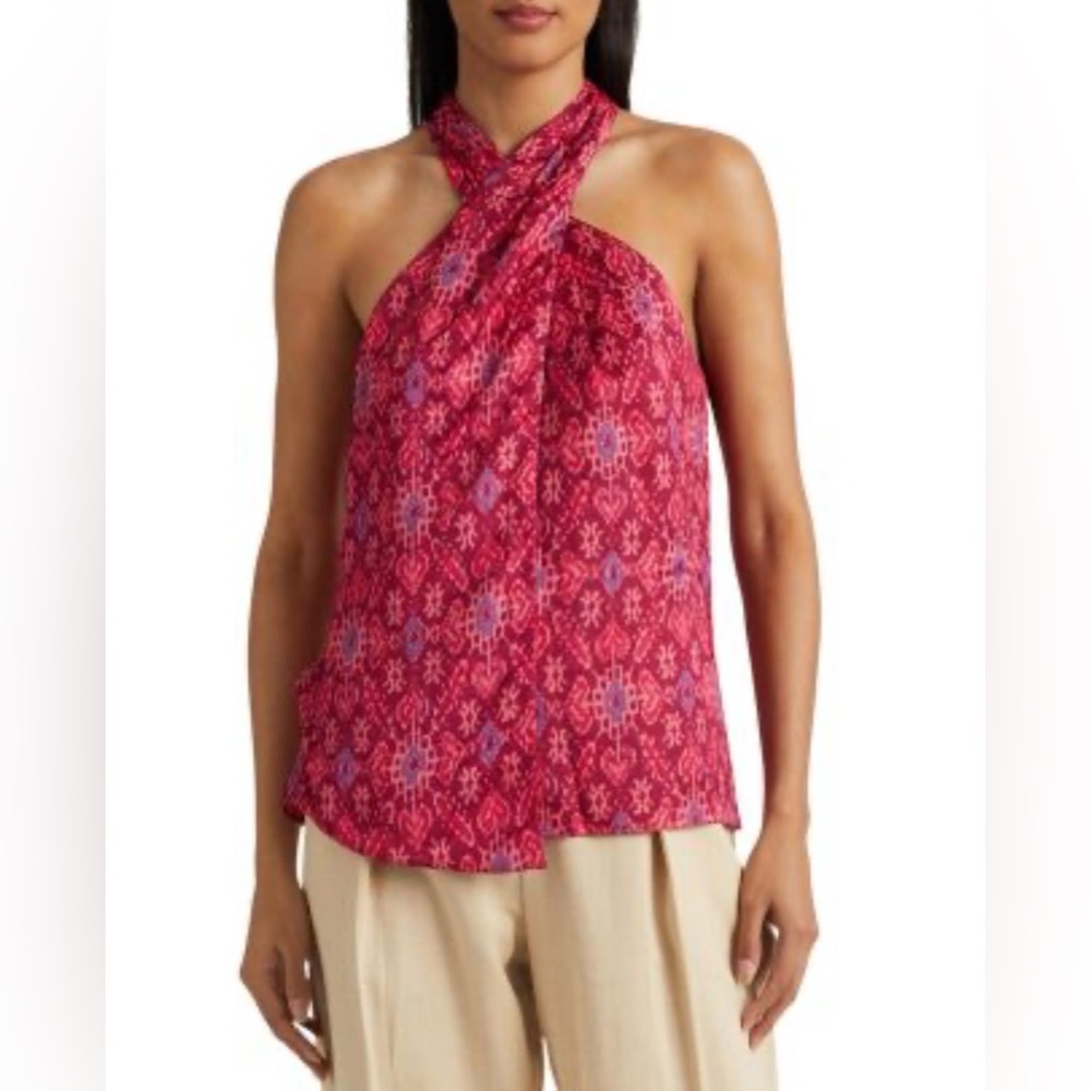 NWT $145 LAUREN Ralph Lauren  Shantung Halter Blouse Pink Women's Size 1X